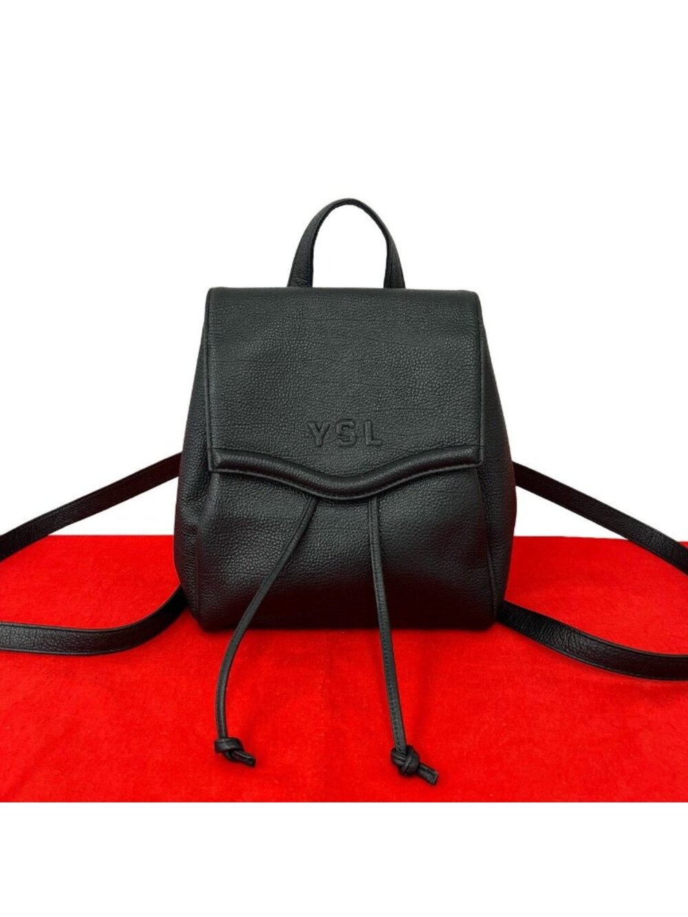 Saint Laurent Vintage YSL Logo Leather Drawstring Backpack Black